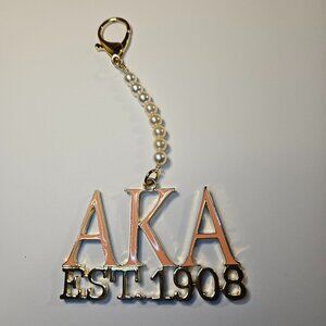 Vintage Alpha Kappa Alpha AKA Keychain / Bag Charm – EST. 1908 – Pink & Gold